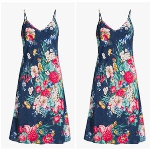 Johnny Was 100% silk slip midi dress in navy blue floral NWT